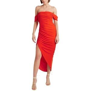 Cinq a Sept Delaney Tangelo Ruched Draped Off the Shoulder Jersey Dress MSRP$425